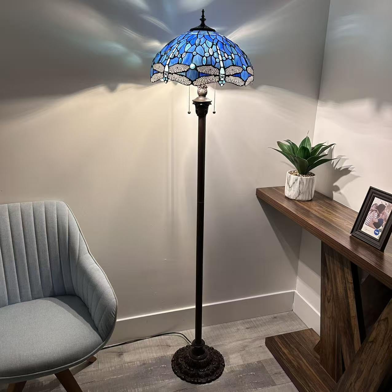enjoy decor lamps Blue Stained Glass Floor Lamp Dragonfly Metal