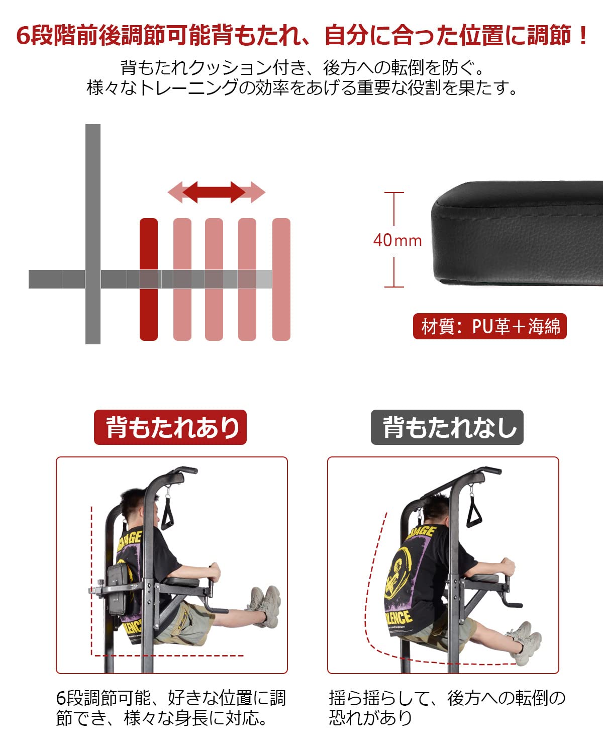 Amazon | Wolfyok 懸垂マシン 【 耐荷重180kg 高さ11段 背もたれ6段