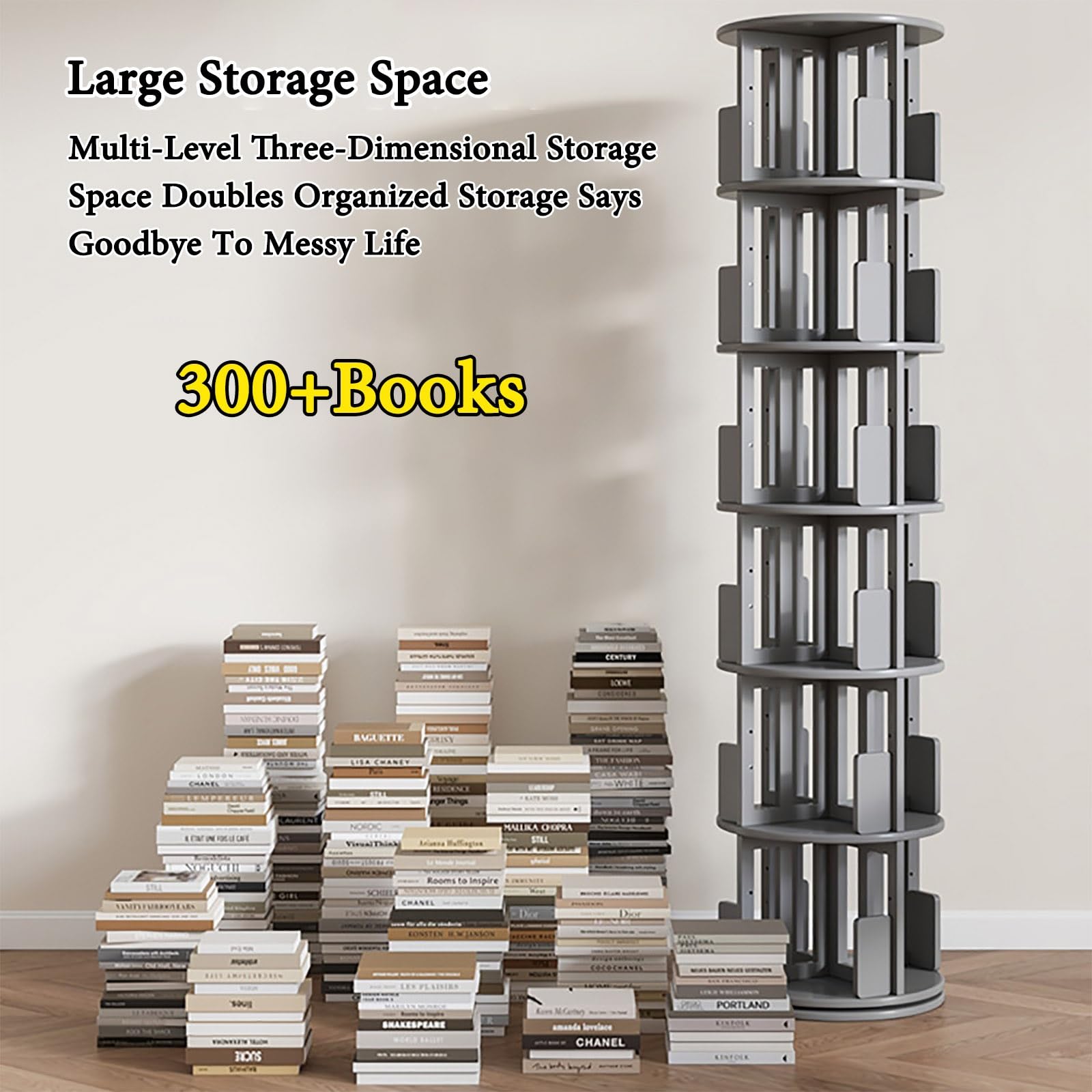 Amazon｜ラウンド360°回転式本棚 5段/6段 回転ラック 省スペース 回転