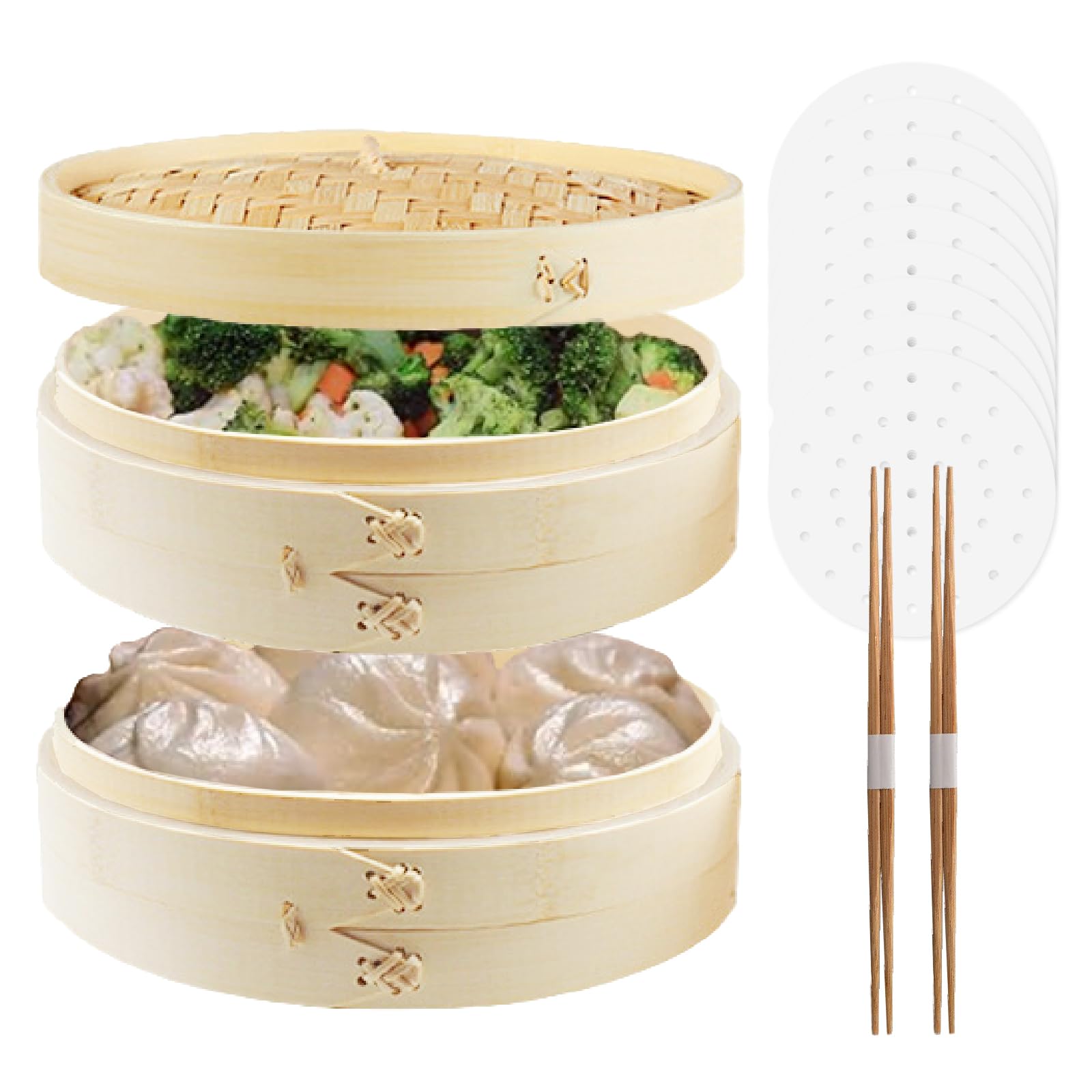 Amazon | 竹せいろ蒸し器 21cm 2段 中華蒸籠セット 【せいろ蒸しシート