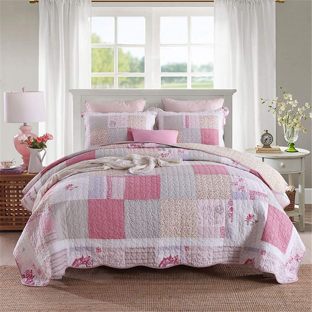 Amazon｜s ピンク パッチワーク 北欧スタイル ベッドカバー コットン