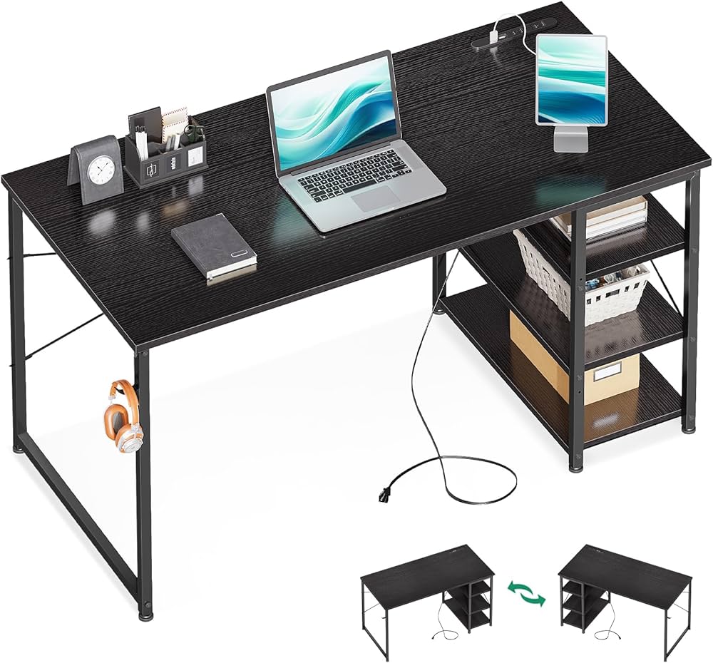 Amazon | KKL デスク 机 pcデスク 幅120cm コンセント付き 3段ラック