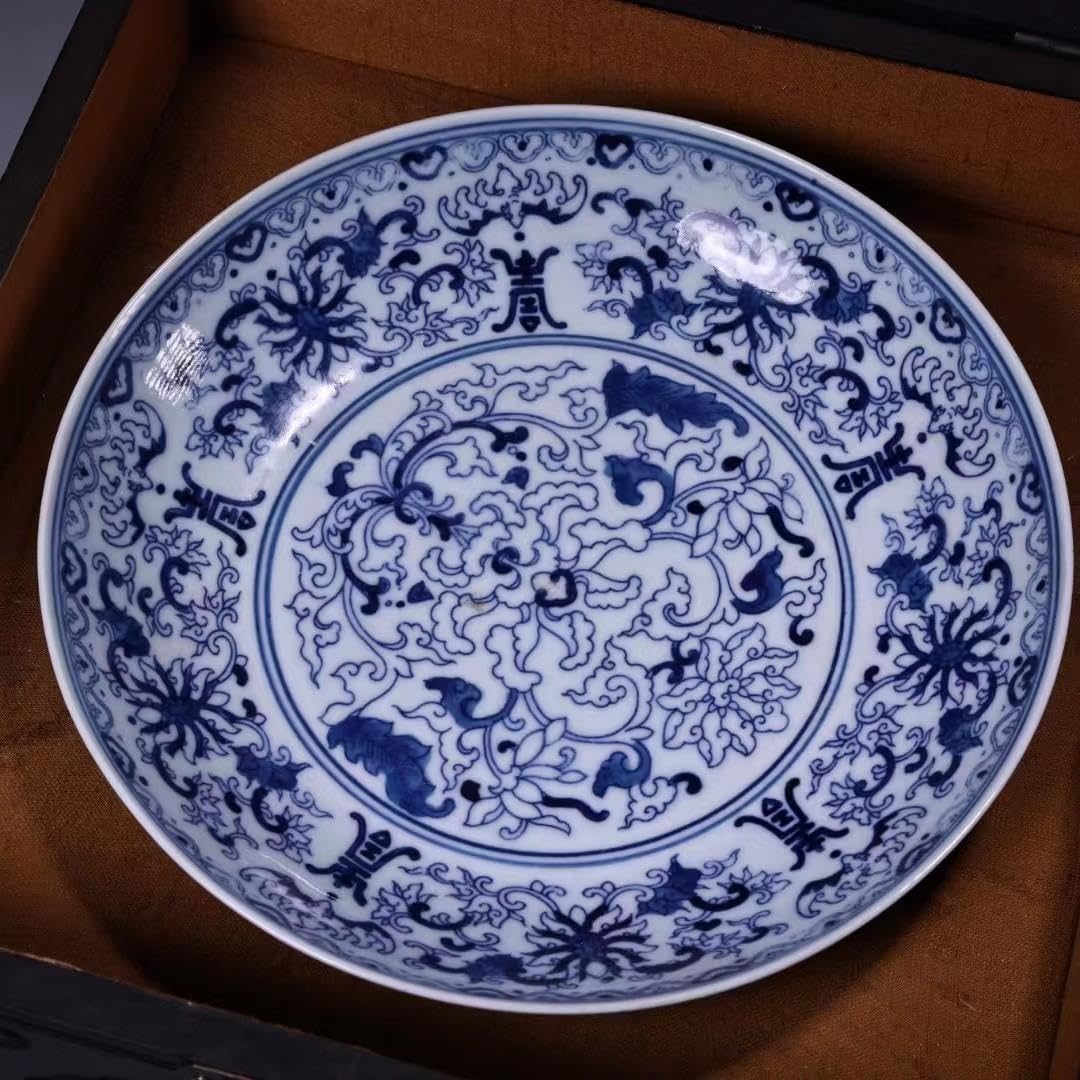 Amazon.co.jp: 中国古美術・旧蔵磁器・藍釉青花染付皿・純手描き