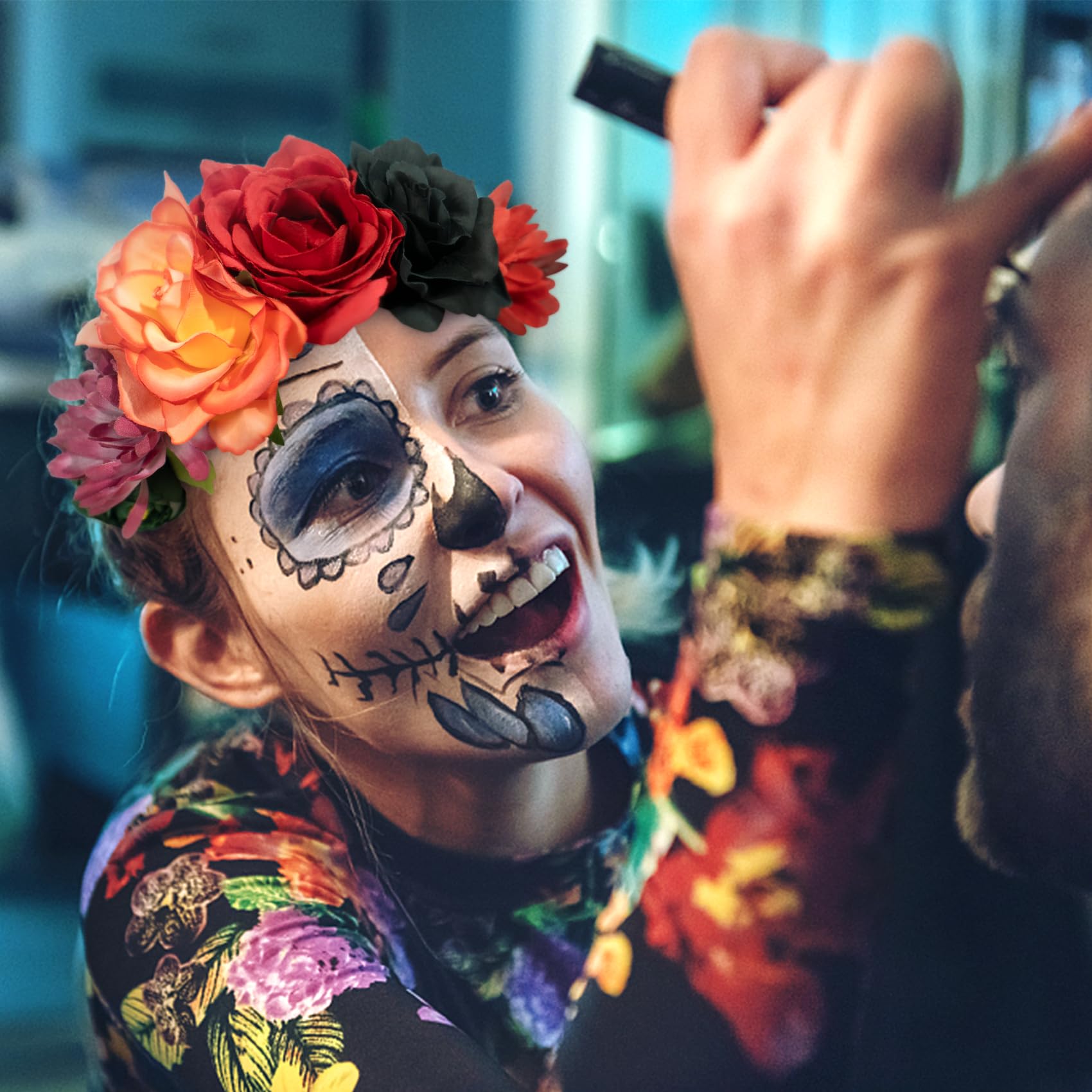 Amazon | 死者の日 メイクアップフェイス タトゥー 男女兼用 ローズ