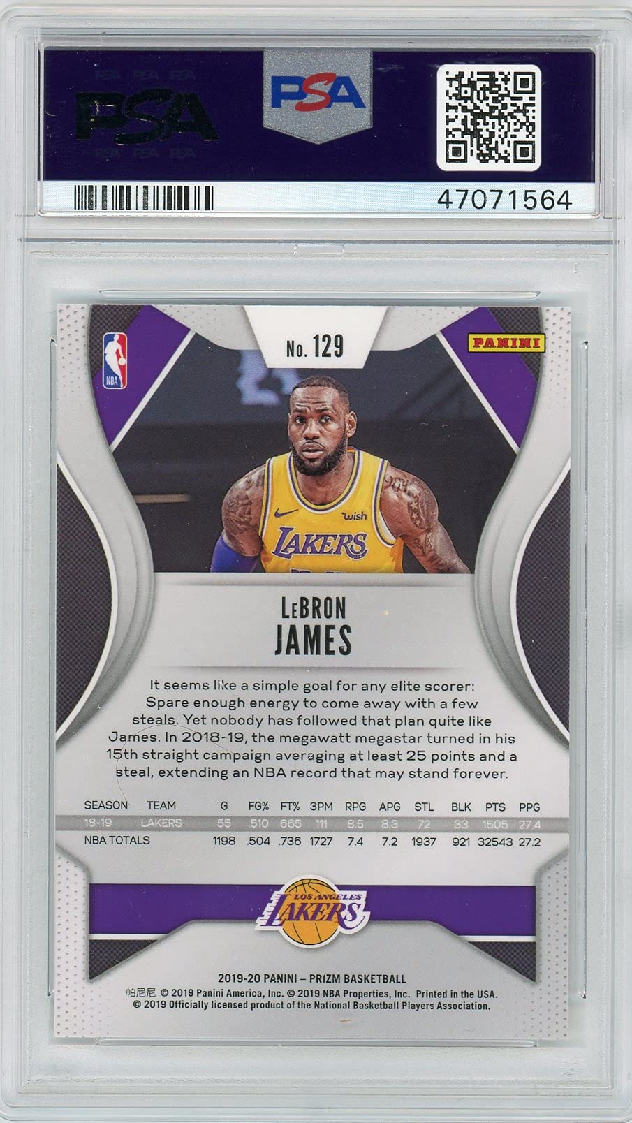 Amazon.com: LeBron James 2019 Prizm Basketball Card #129 Graded