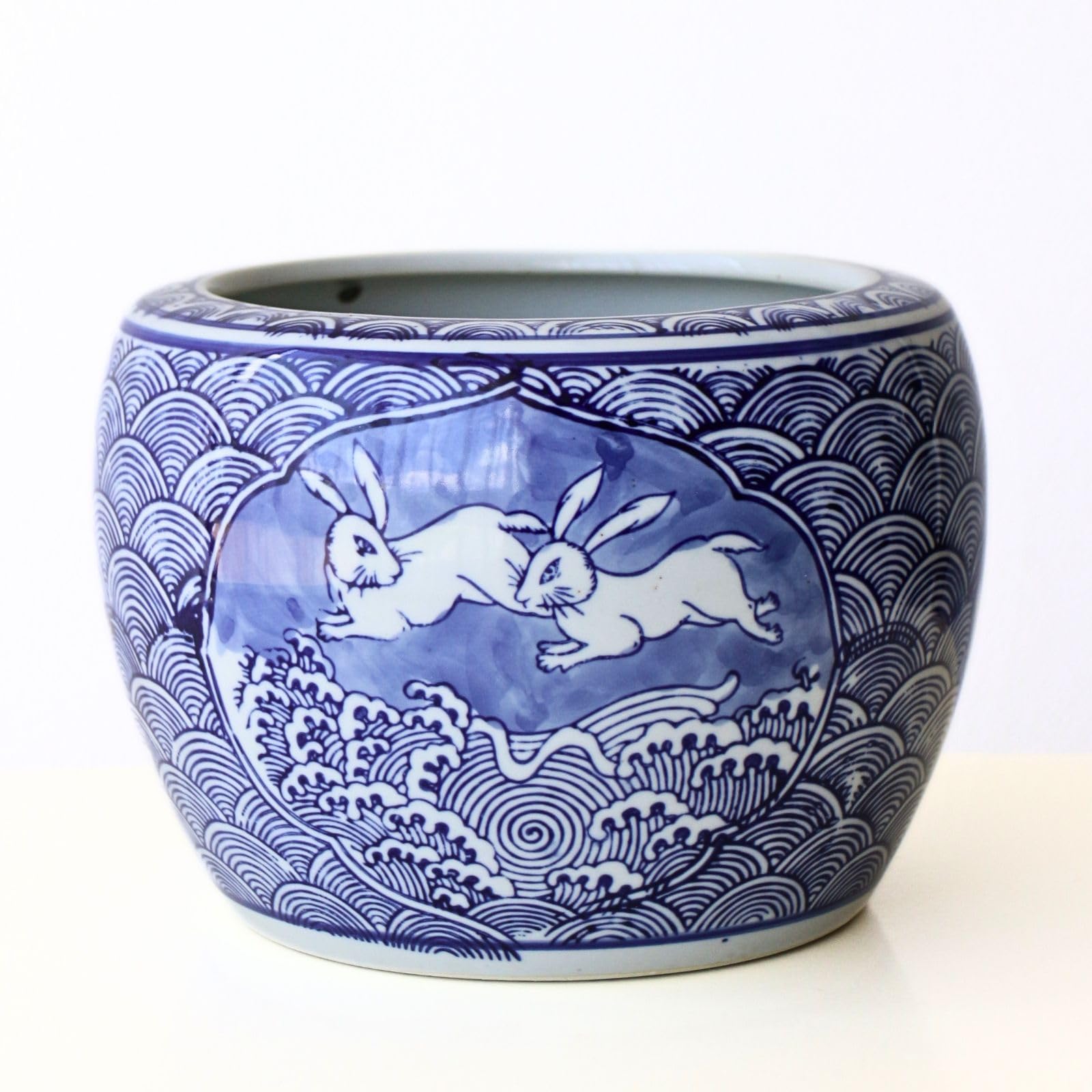 Amazon.co.jp: 火鉢 うさぎ 陶器鉢 水鉢 陶器 睡蓮鉢 メダカ鉢 植木鉢