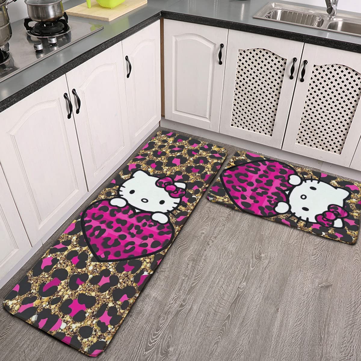 Amazon｜キッチンマット ハローキティ ヒョウ柄 台所マット 玄関マット