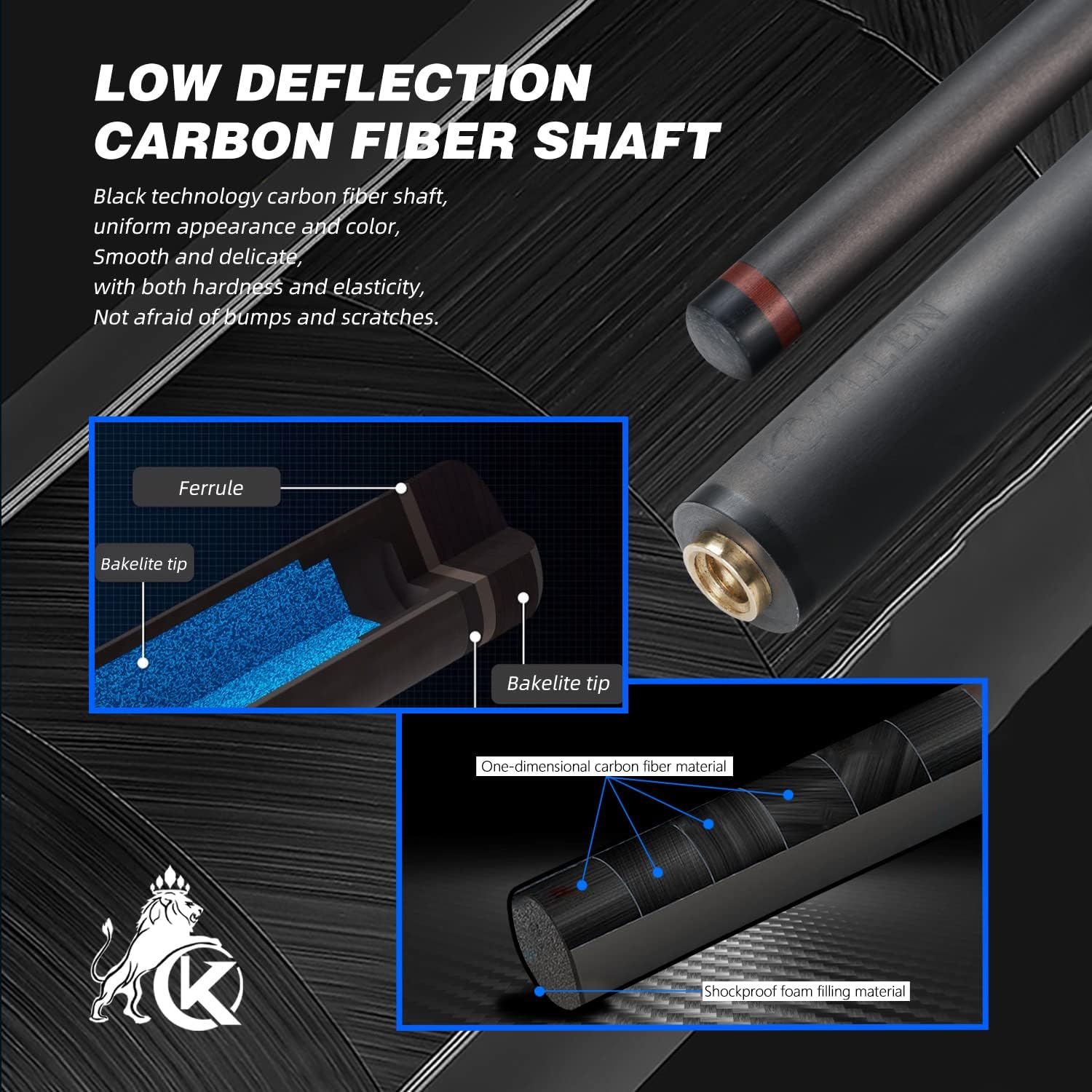 KONLLEN ビリヤード キューカーボンチューブ内蔵シャフト仕様