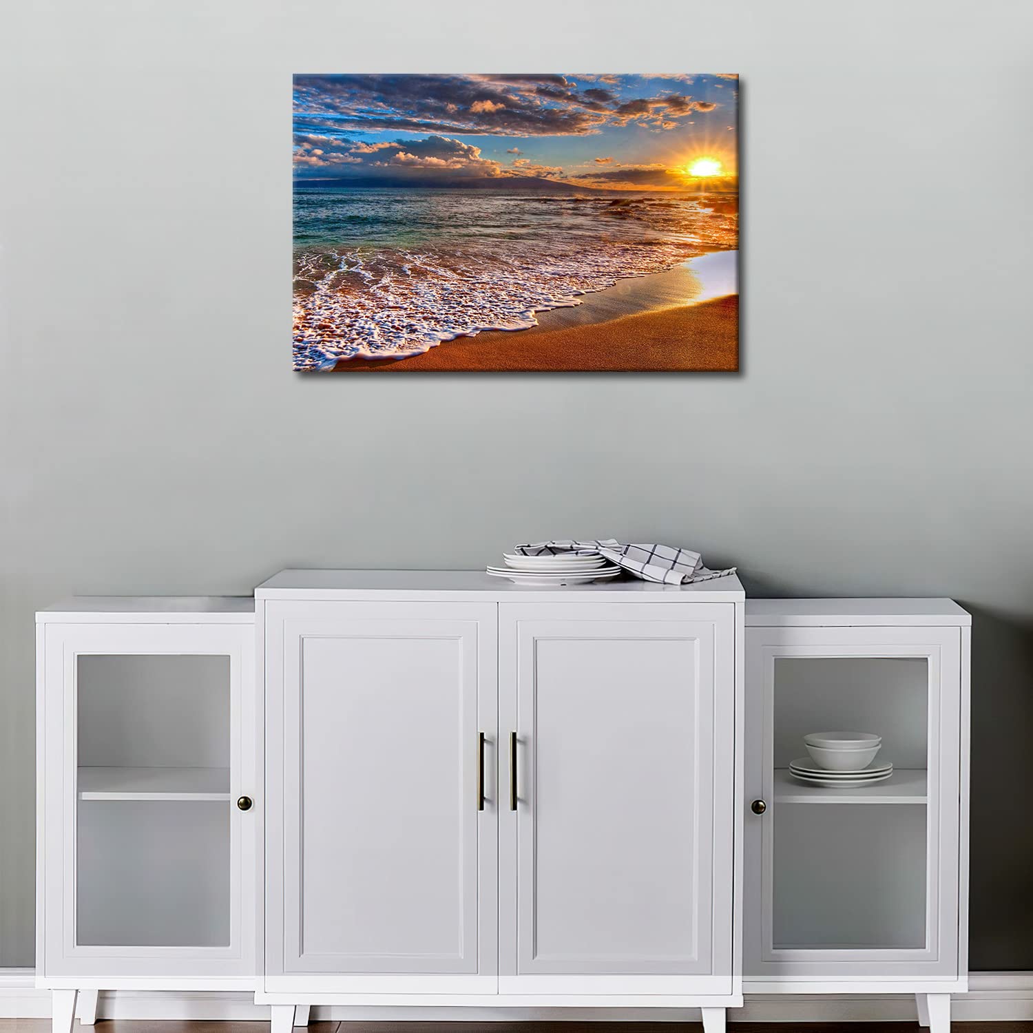 Amazon.co.jp: So Crazyアート®壁アートペイントビーチ日の出の写真