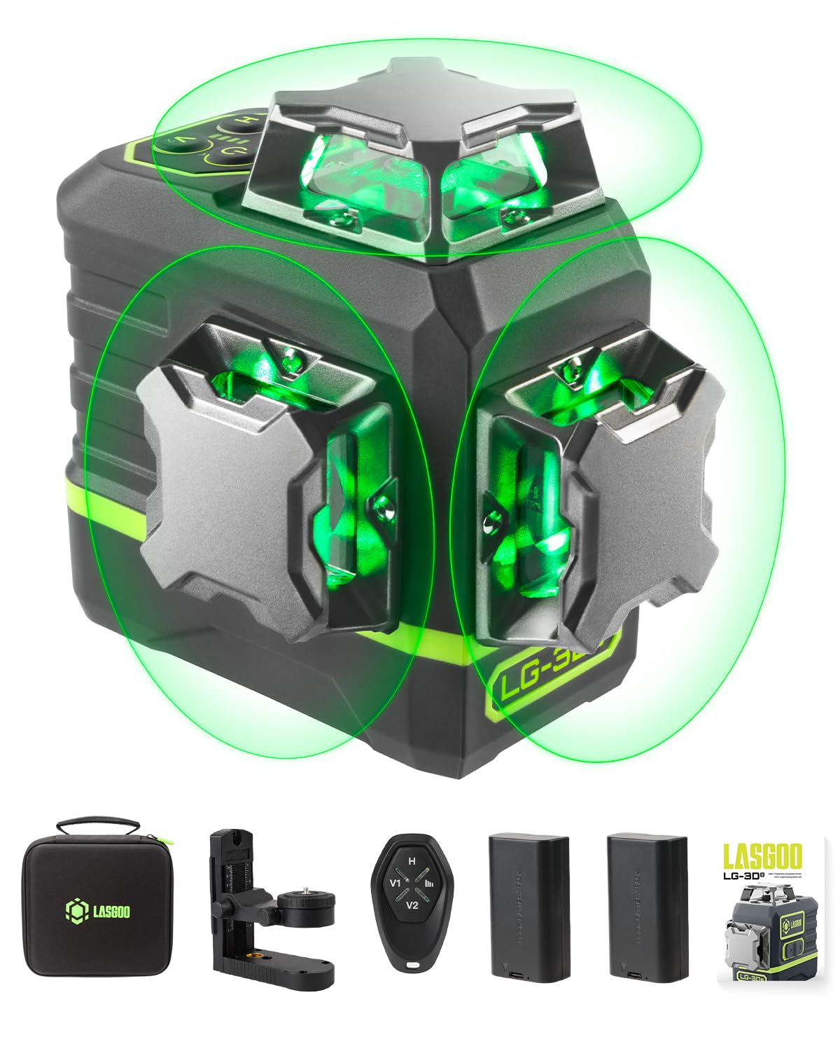 Amazon | LasGoo レーザーレベル セルフレベリング 360°x3 グリーン