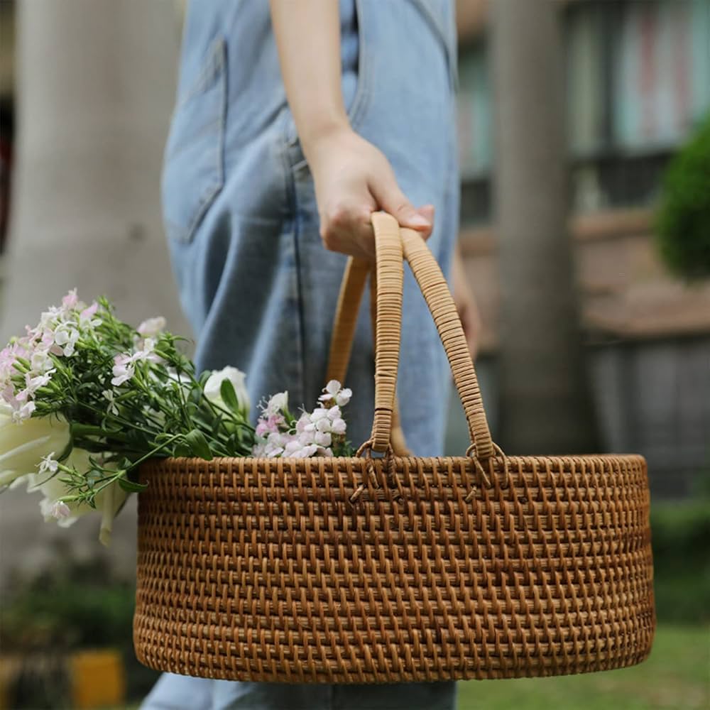 Amazon.co.jp: Lirancia 藤かご バスケット ラタン製 ビッグサイズ 大