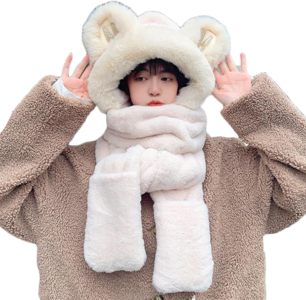 Amazon | [JUI3N] フード付マフラー もこもこ 無地 あんずいろ1 帽子