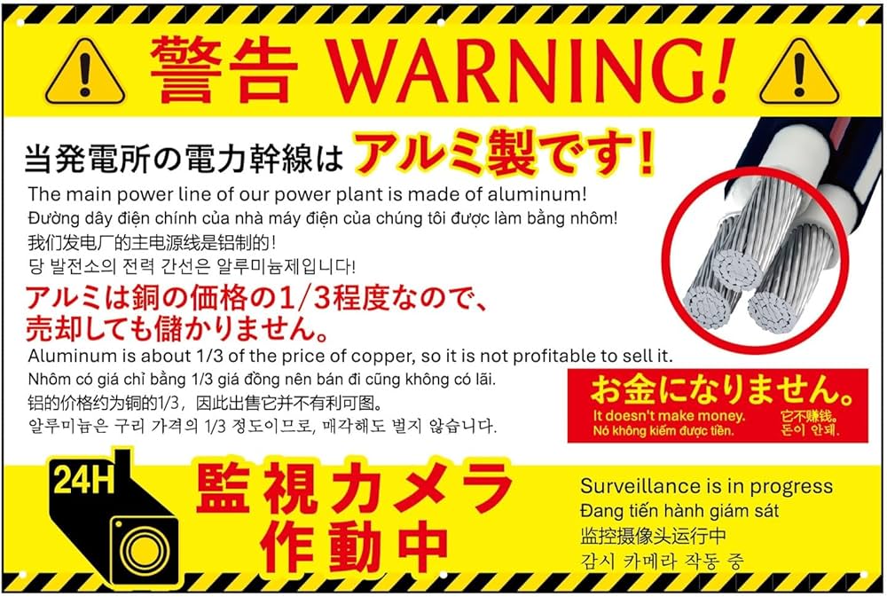 Amazon.co.jp: 盗難防止警告看板、アルミケーブル使用、30cm×45cm/40cm