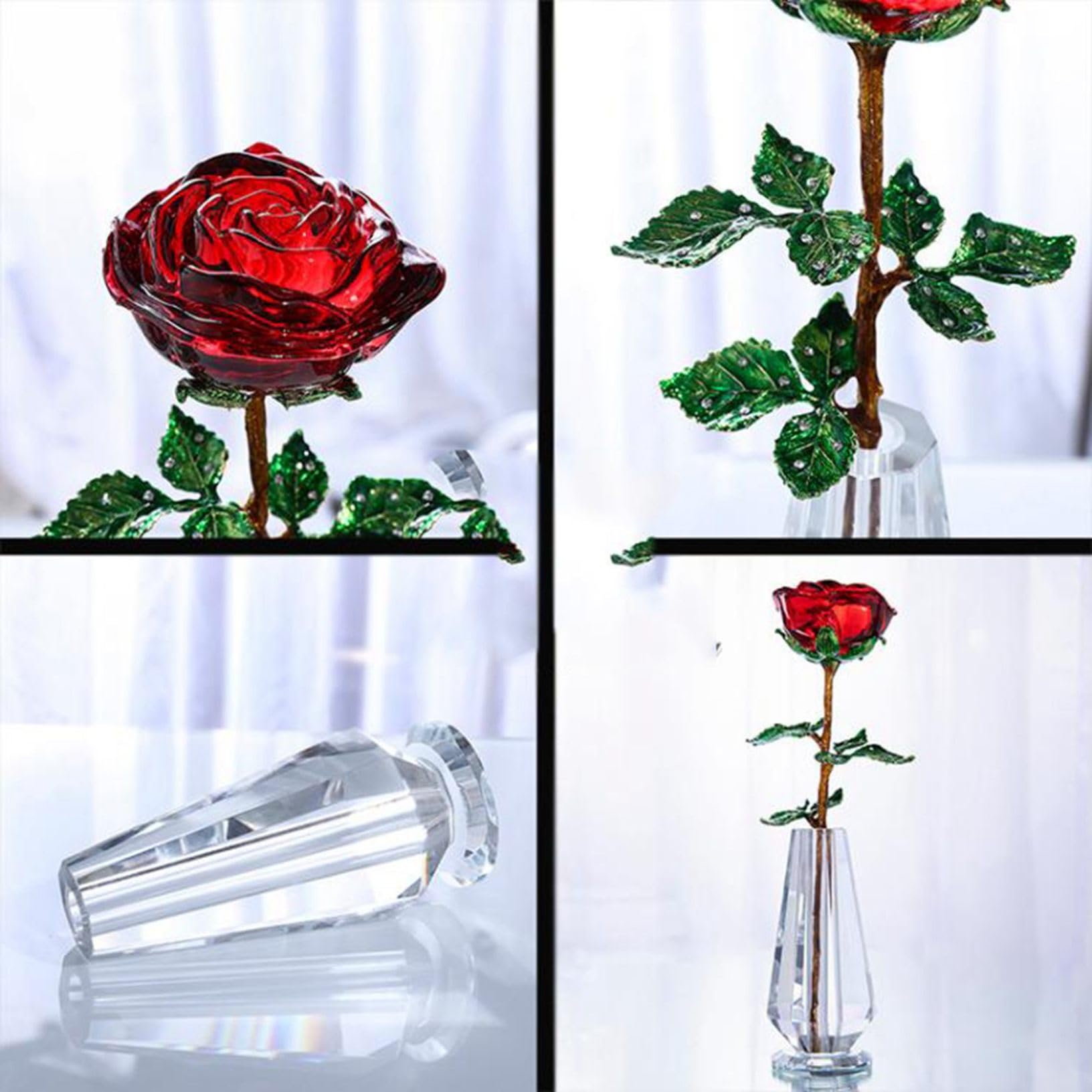 Amazon.co.jp: 薔薇 クリスタルガラス 造花 インテリア 花瓶付き 赤い