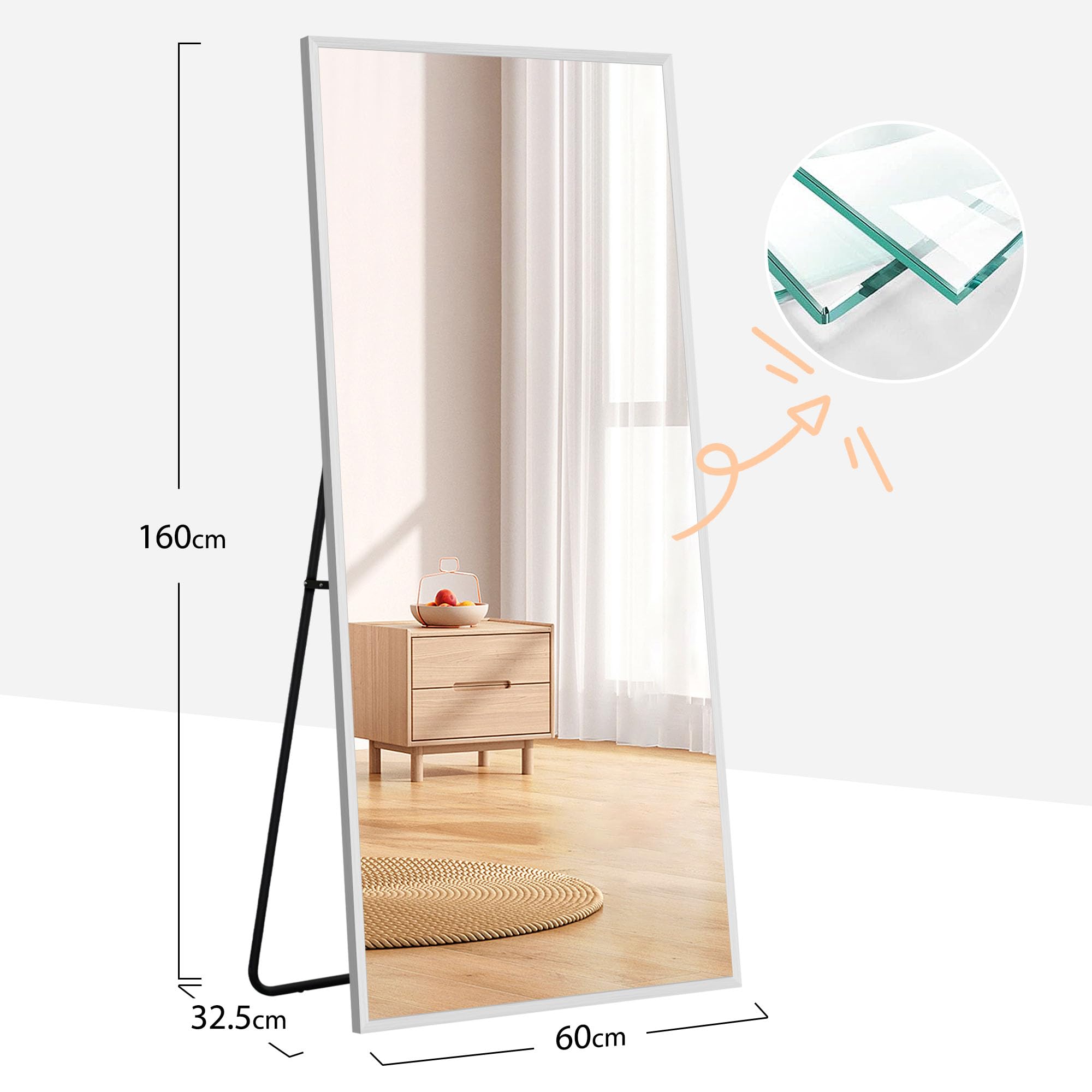 Amazon.co.jp: 全身鏡 姿見鏡 スタンドミラー アルミ 直角 壁掛け