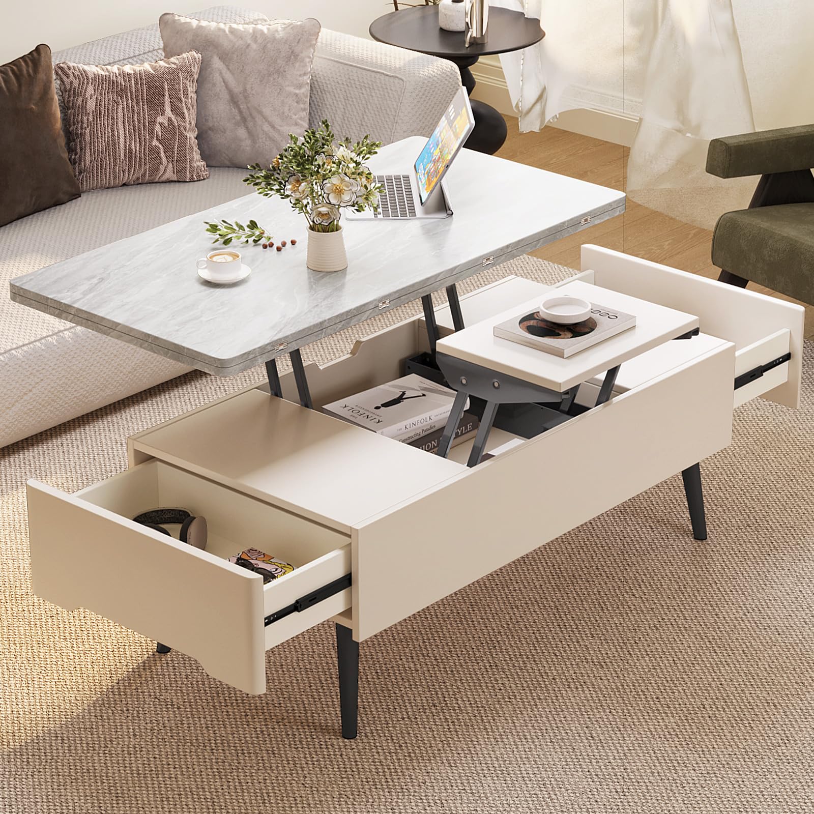 Amazon.co.jp: GraceNook 昇降式センターテーブル リフトアップ