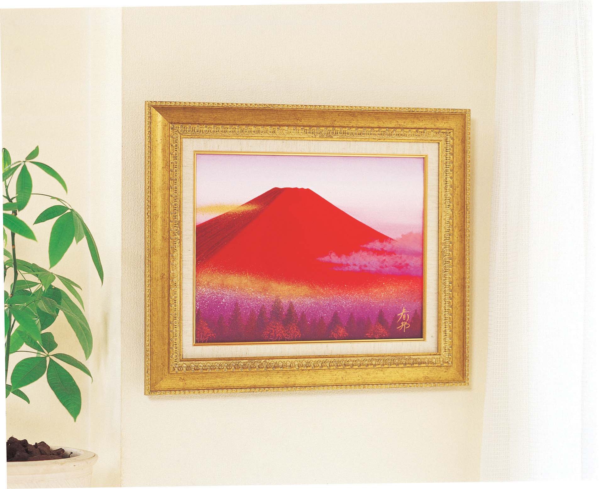 Amazon.co.jp: OTAART 徳田春邦油絵額F6金 「赤富士」 1102840 0208al