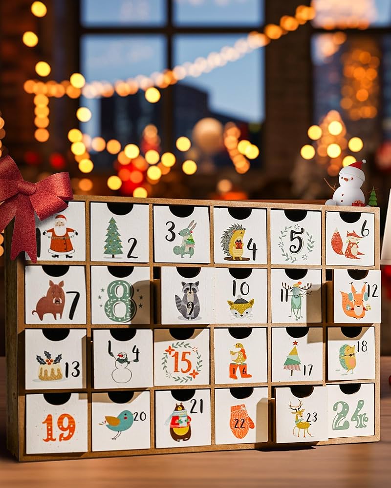 Amazon.co.jp: DN DECONATION 木製アドベントカレンダー 引き出し24個
