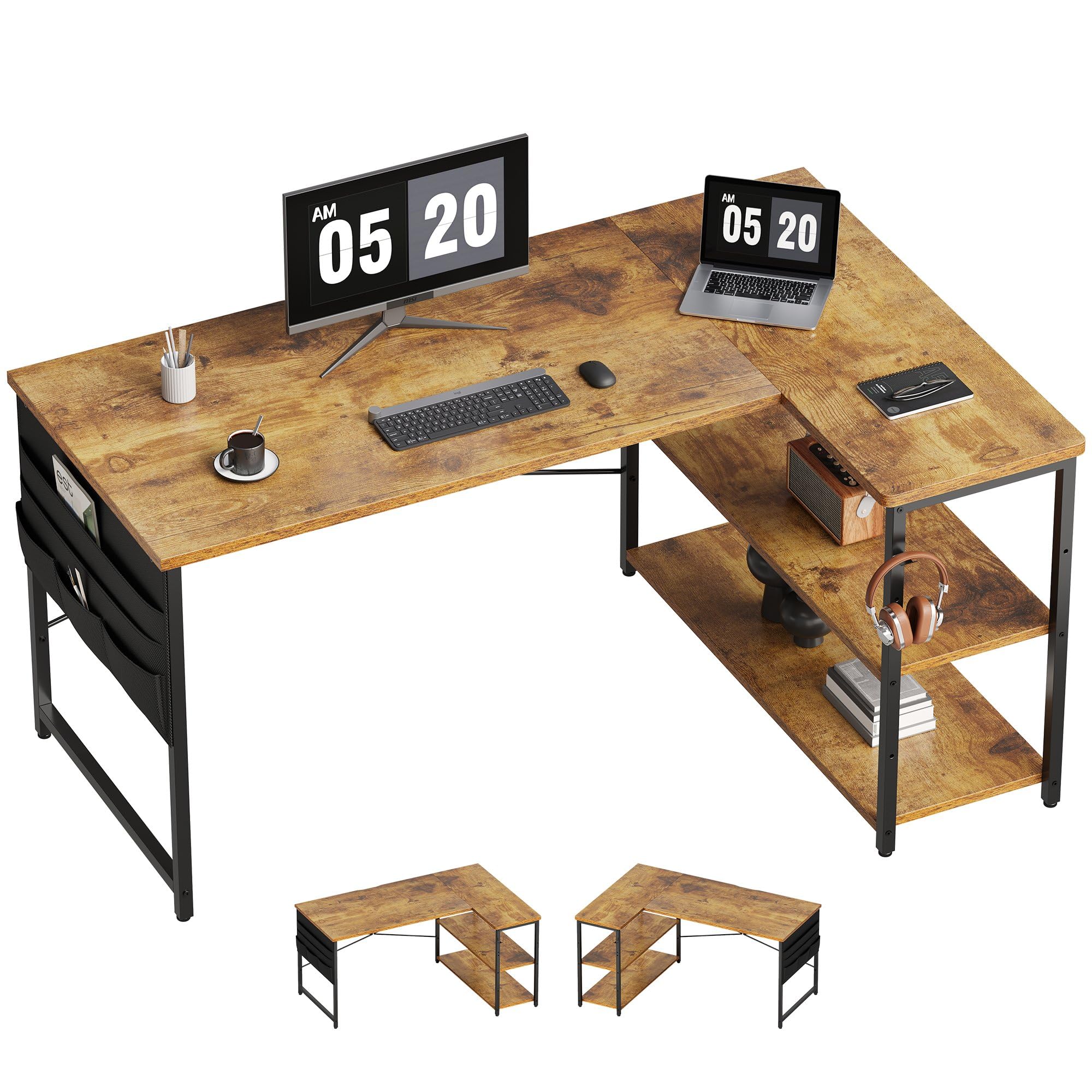 Amazon | YeTom パソコンデスク 机 学習机 右棚左棚 幅107cm