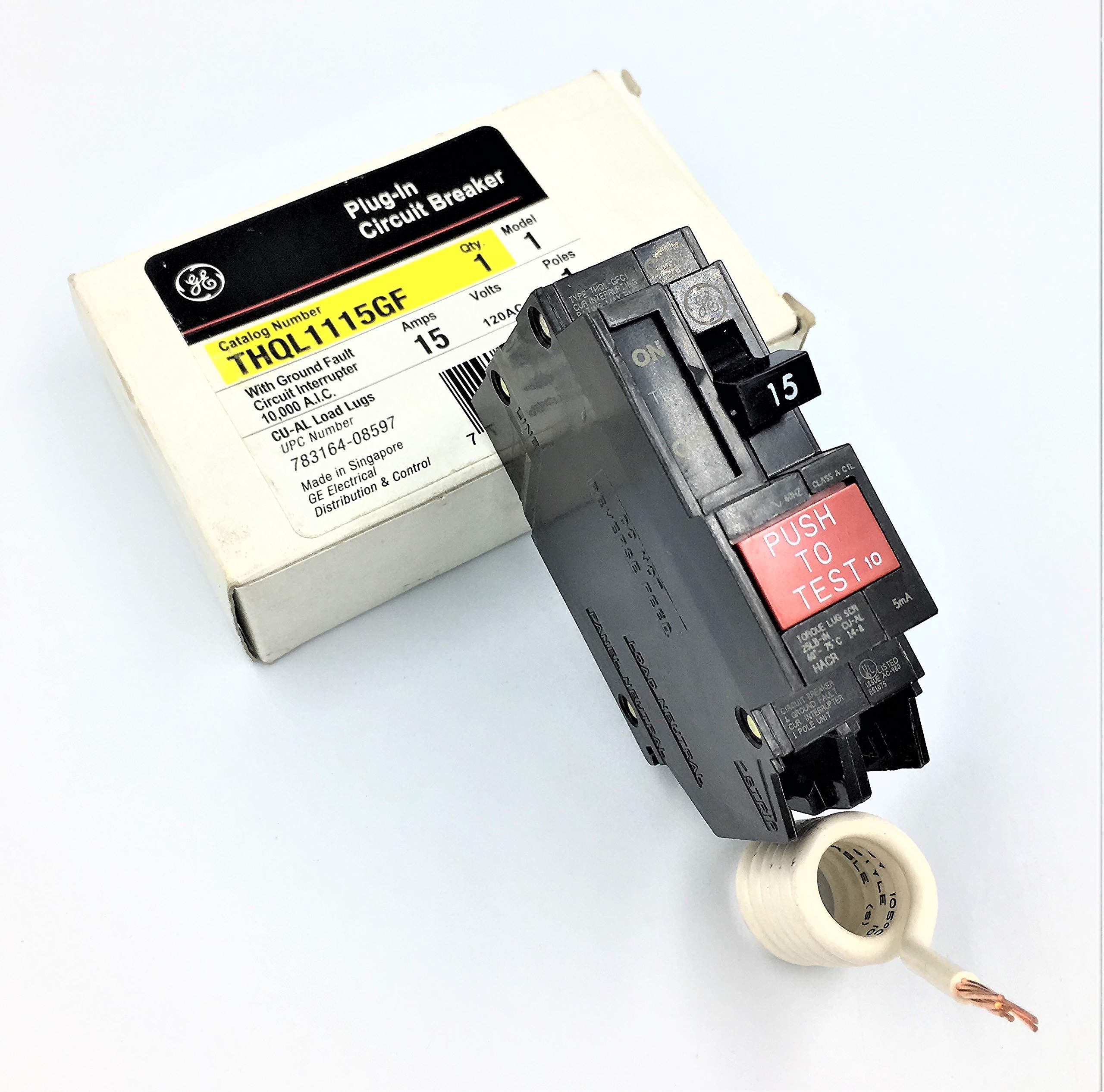GE THQL1115GF; 1P 15A 120V GFCI CB - Magnetic Circuit Breakers