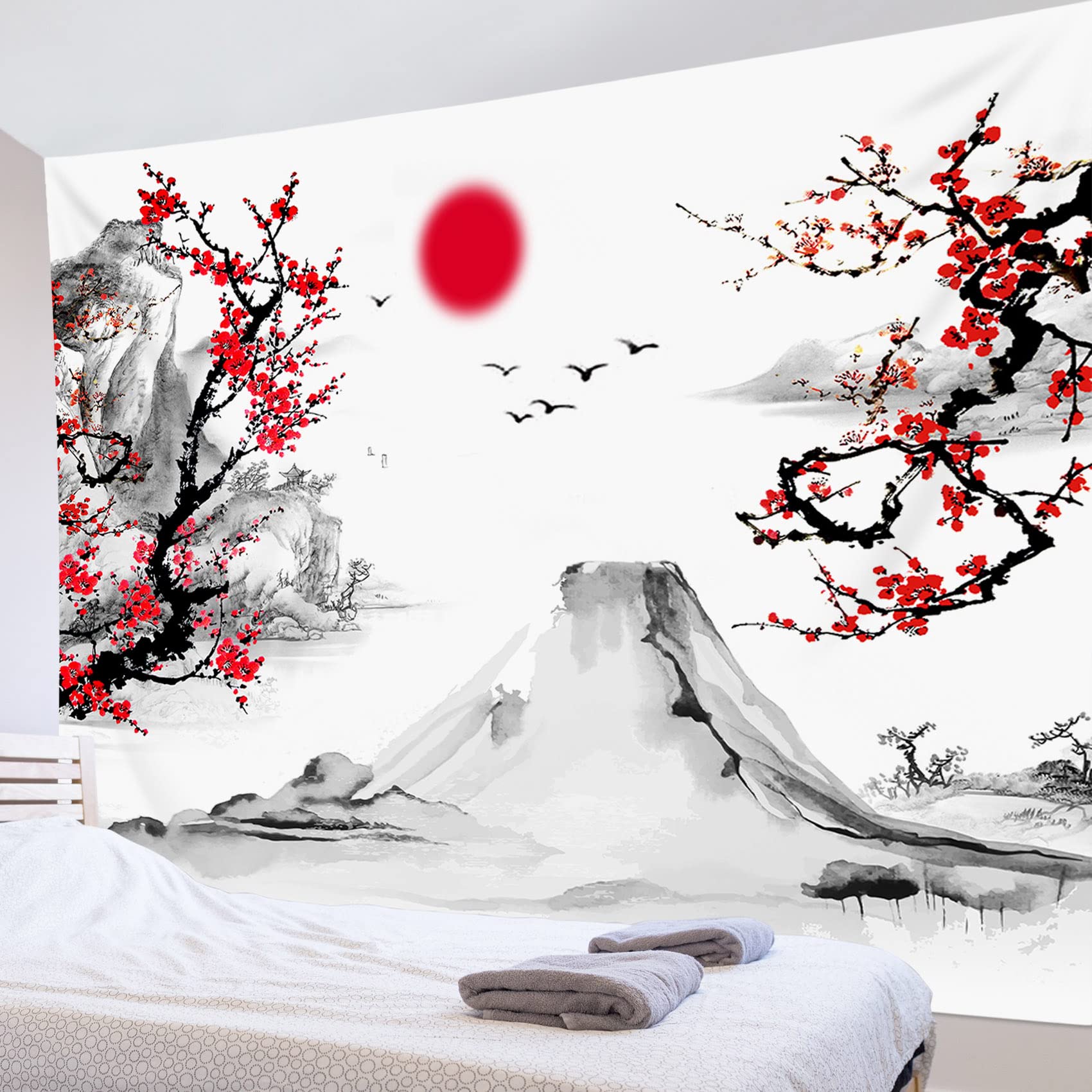 Amazon.co.jp: ZQBDFC 日本の水墨画 自然の風景 タペストリー 富士山