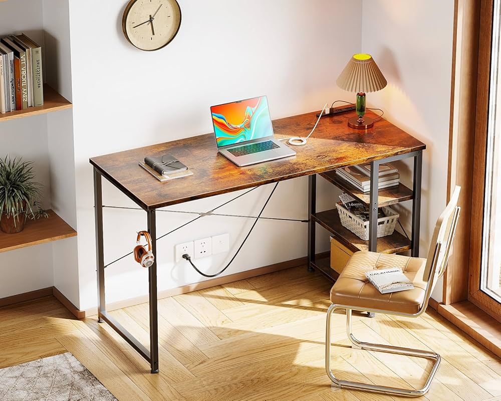 Amazon | KKL デスク 机 pcデスク 幅120cm コンセント付き 3段ラック