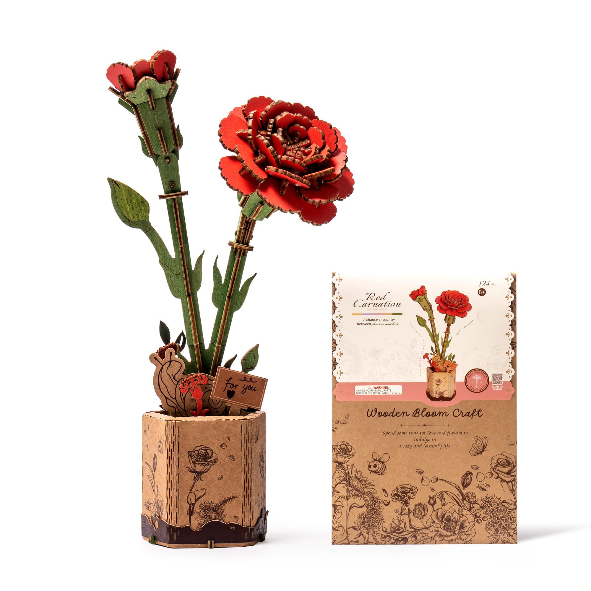 Amazon.com: ROBOTIME 3D Wooden Flower Puzzle, Red Carnation DIY