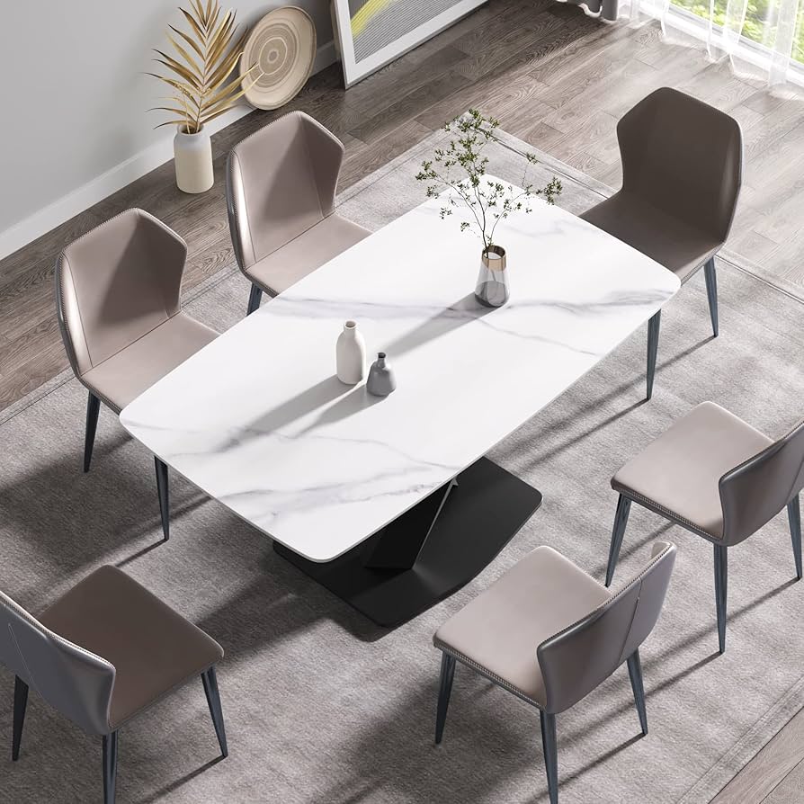 Amazon.com - Modern Dining Table, White Sintered Stone Tabletop