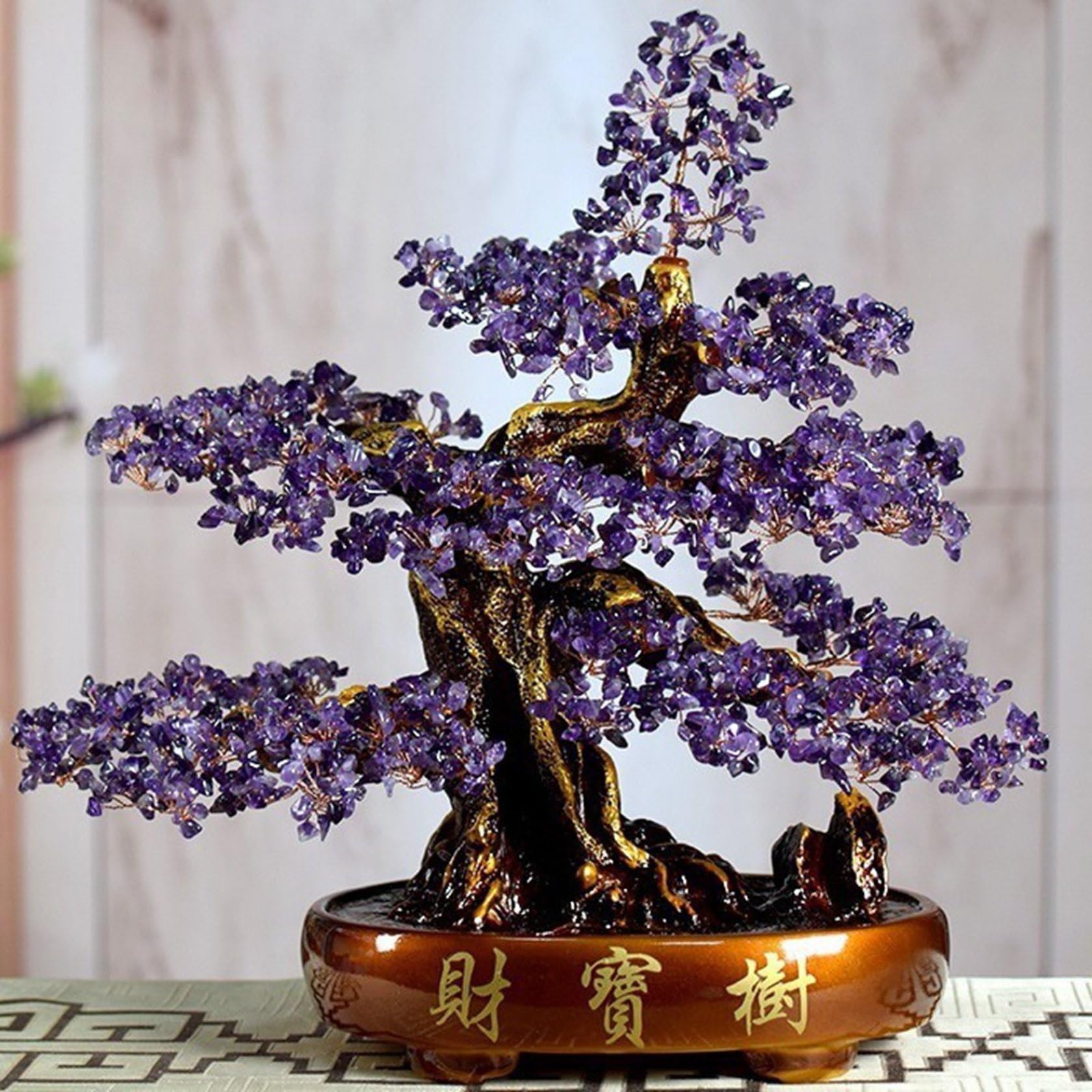 Amazon.co.jp: 玄関置物 金のなる木 招財樹 クリスタル 紫水晶