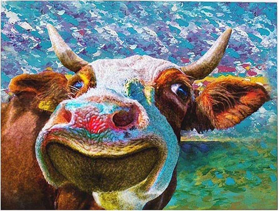 Amazon｜背景絵画カラフルな牛の顔のキャンバスの壁の芸術の装飾、農家