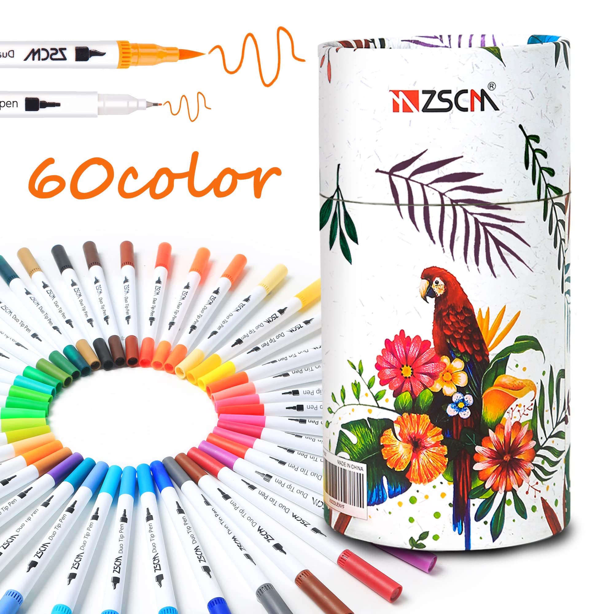 Amazon.com: ZSCM Duo Tip Brush Markers, 60 Colors Adult Coloring