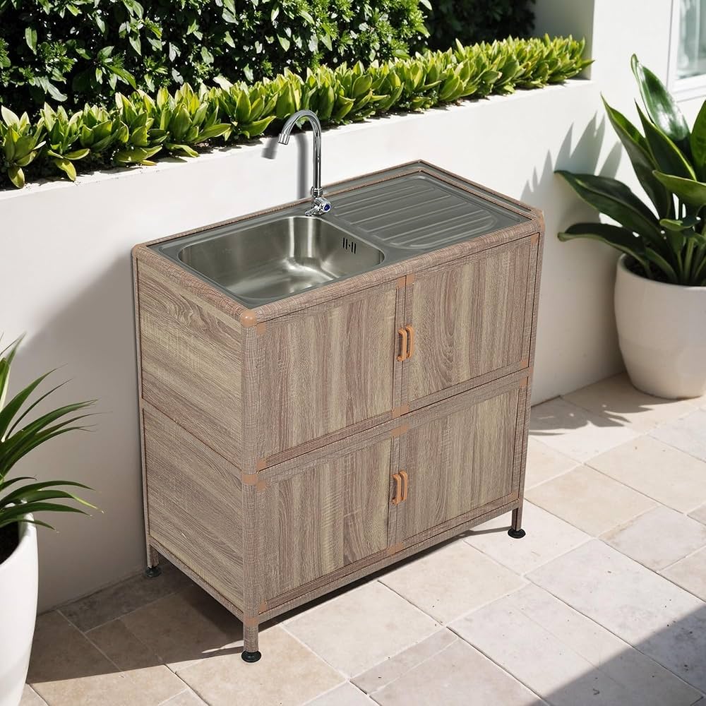 Amazon.co.jp: ガーデンシンク 流し台 ステンレス 屋外 作業台付/収納