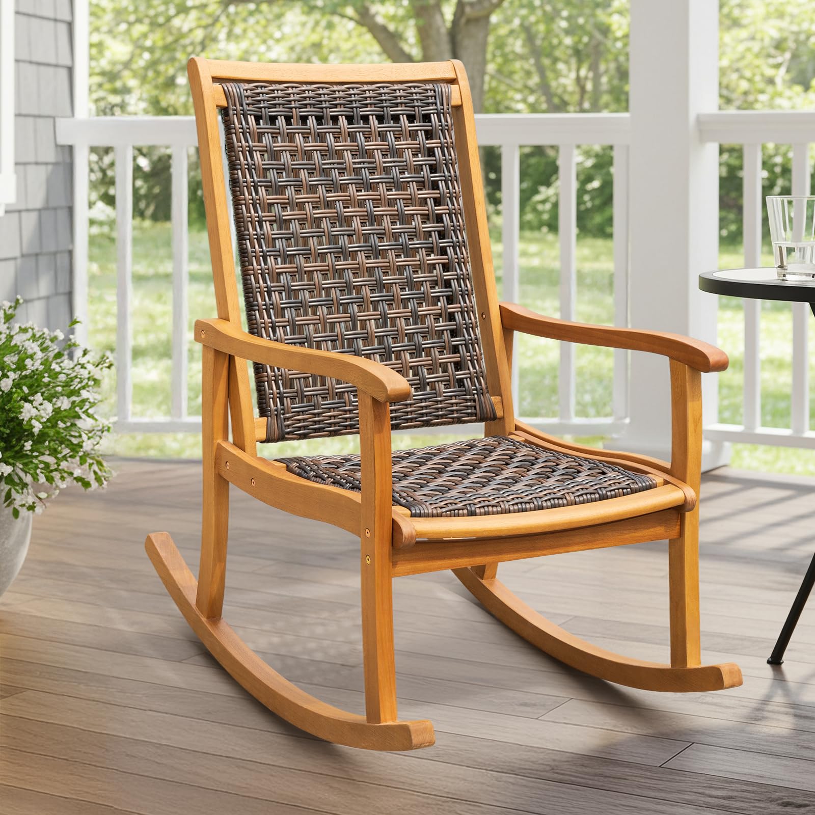 Amazon.com : Idzo Wood Wicker Rocking Chair, 400 lbs Capacity