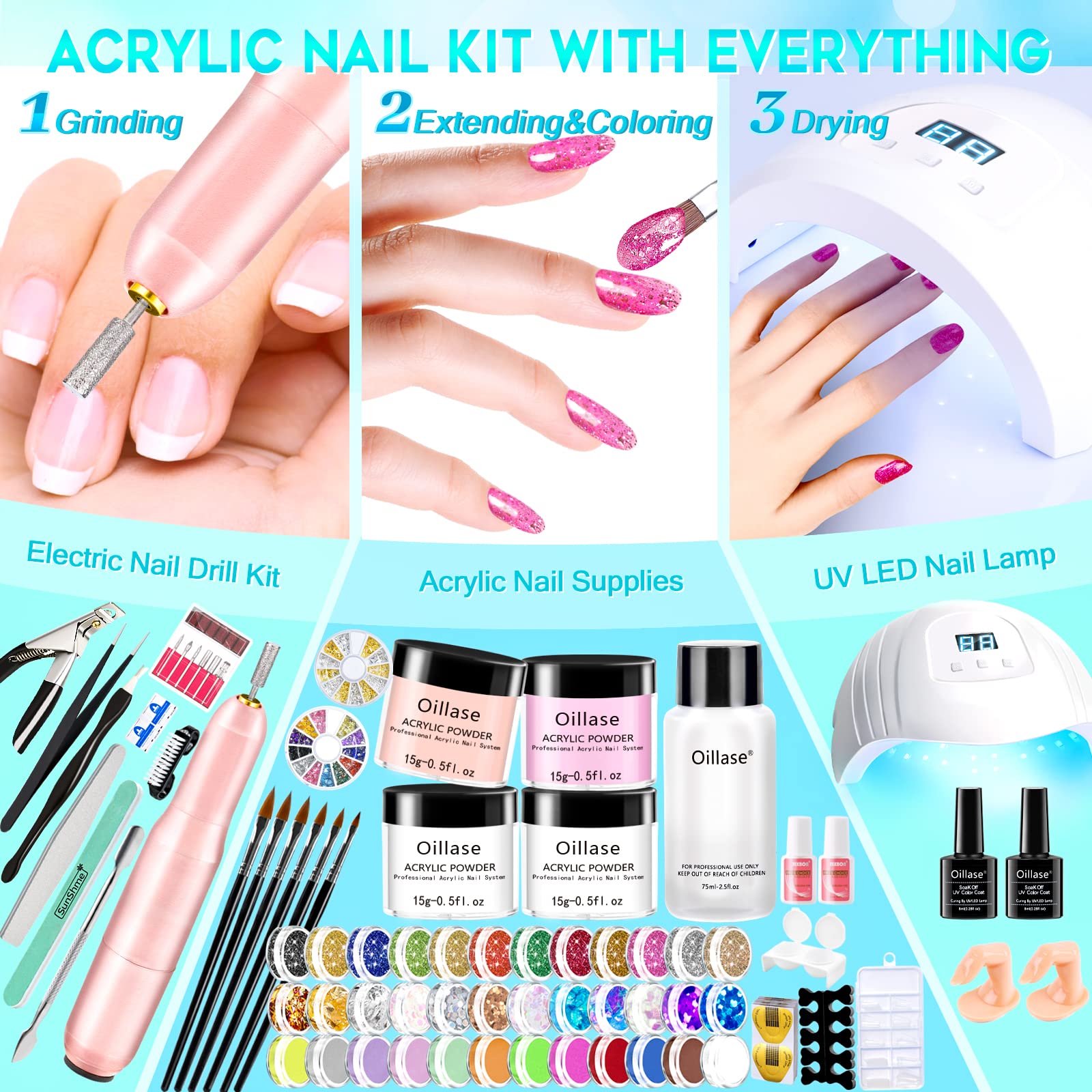 Acrylic Nail Kit With Nail Drill and Nail Lamp, Nail Kit Set