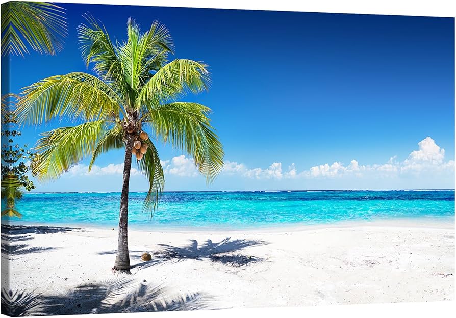 Amazon.co.jp: 海の風景 アートパネル 海のビーチの風景 ヤシの木 風景