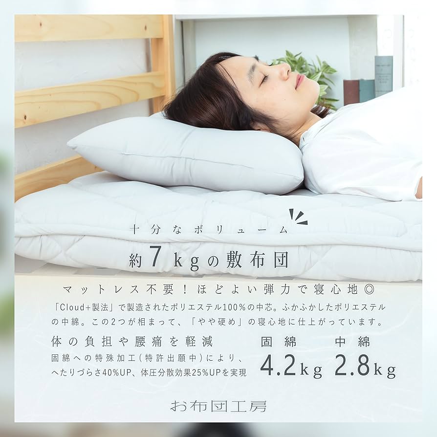 Amazon｜お布団工房 敷布団 寧々 ダブル 高反発 腰ラク 極厚 日本製