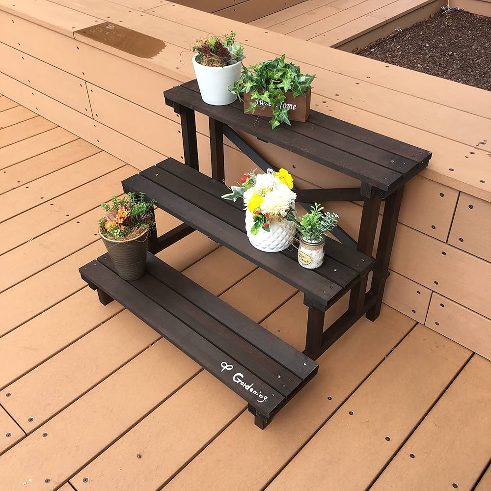 Amazon.co.jp: 木製フラワースタンド3段660型 ダークブラウン : DIY