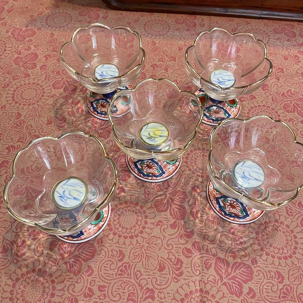 Amazon.co.jp: 龍峯 赤絵ガラスデザート揃 つみき 三洋陶器 花風流