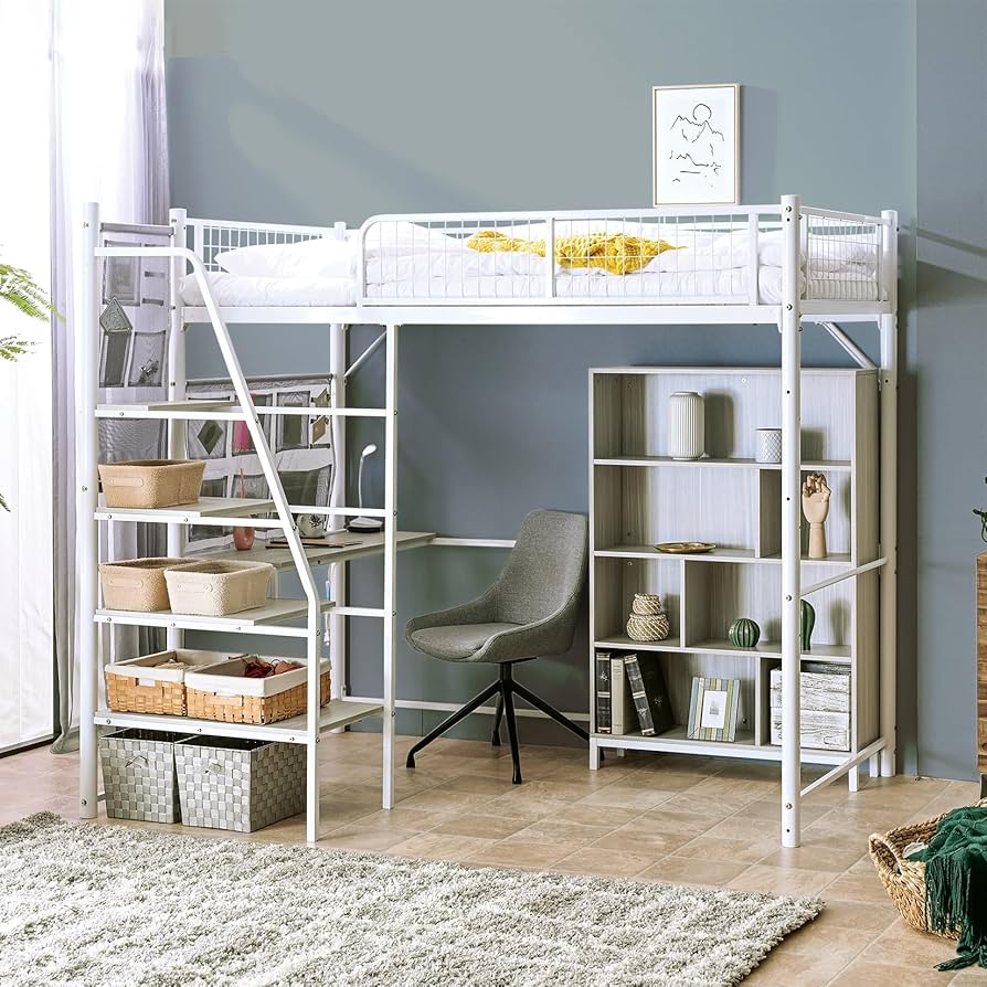 Amazon｜【 階段付き ロフト 木製 本棚 付き 】ロフトベッド シングル