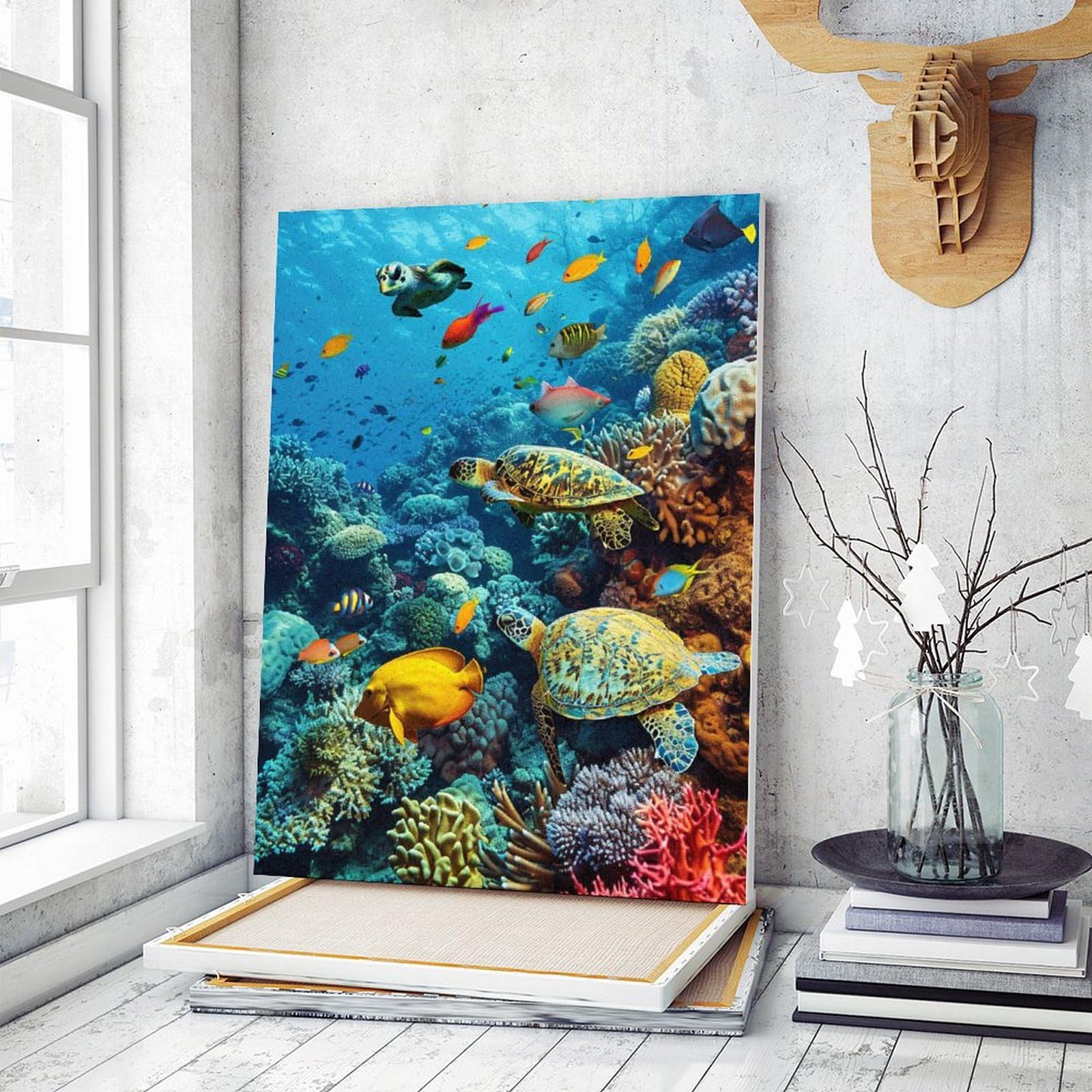 Amazon | 水中世界のサンゴと魚たち 数字キットによる絵画 数字油絵