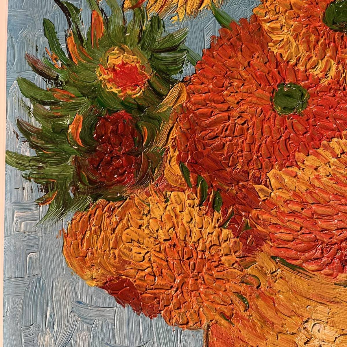 Amazon.co.jp: 手書き油絵 ゴッホ ひまわり 青 額付 絵画 インテリア