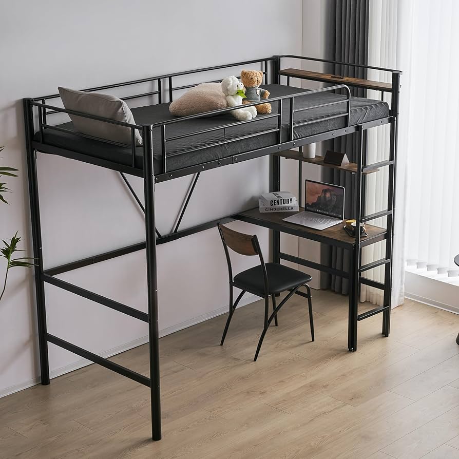 Amazon｜システムベッド デスク付き 階段 パイプ ロフトベッド +