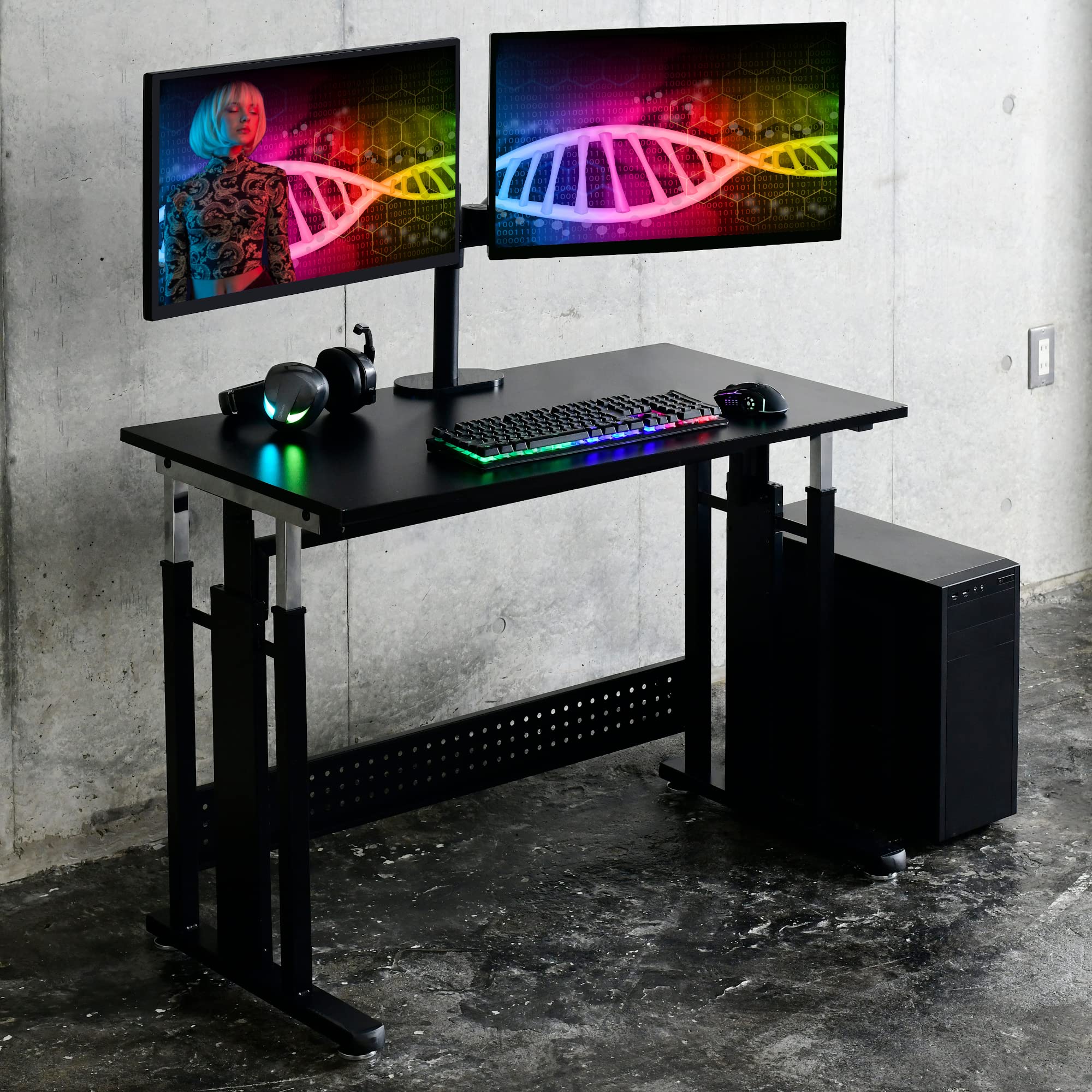 Amazon.co.jp: [山善] ゲーミングデスク 高さ65-80.5cm (一人で昇降