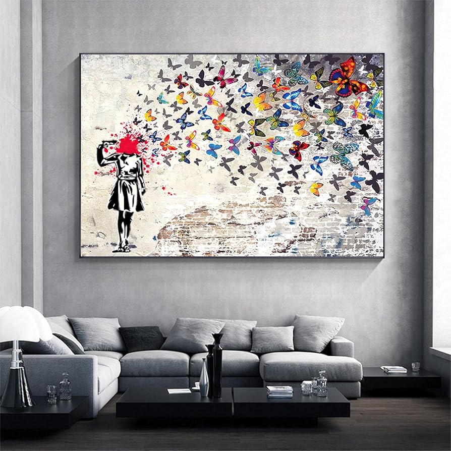 Amazon.co.jp: グラフィティ バンクシー アートワーク 女の子 蝶の壁