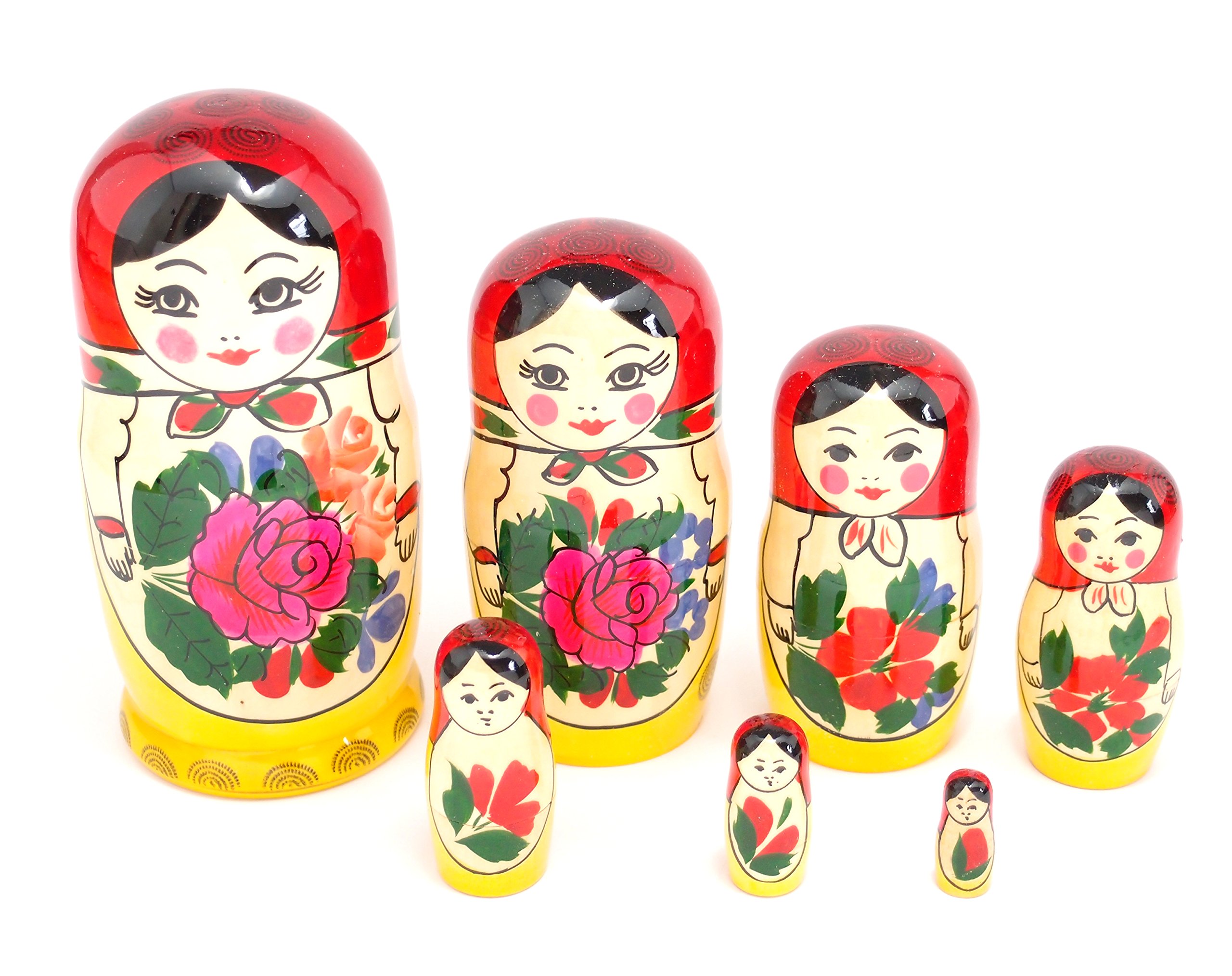 Amazon | セミョーノフ産 マトリョーシカ 7個組 伝統柄 赤 [ロシア