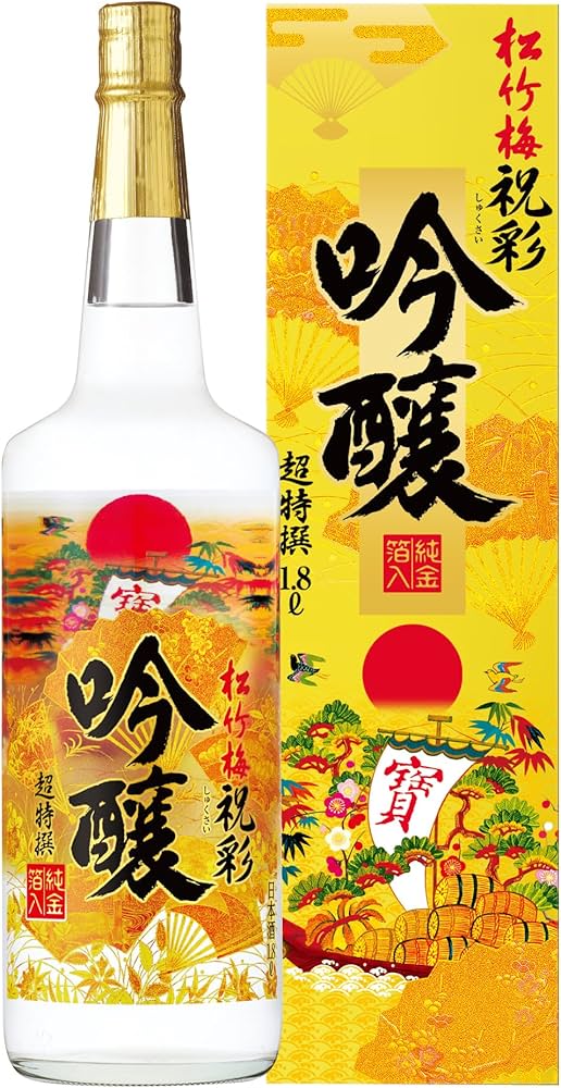 Amazon.co.jp: 超特撰 松竹梅 祝彩 純金箔入 吟醸 [ 日本酒 1800ml