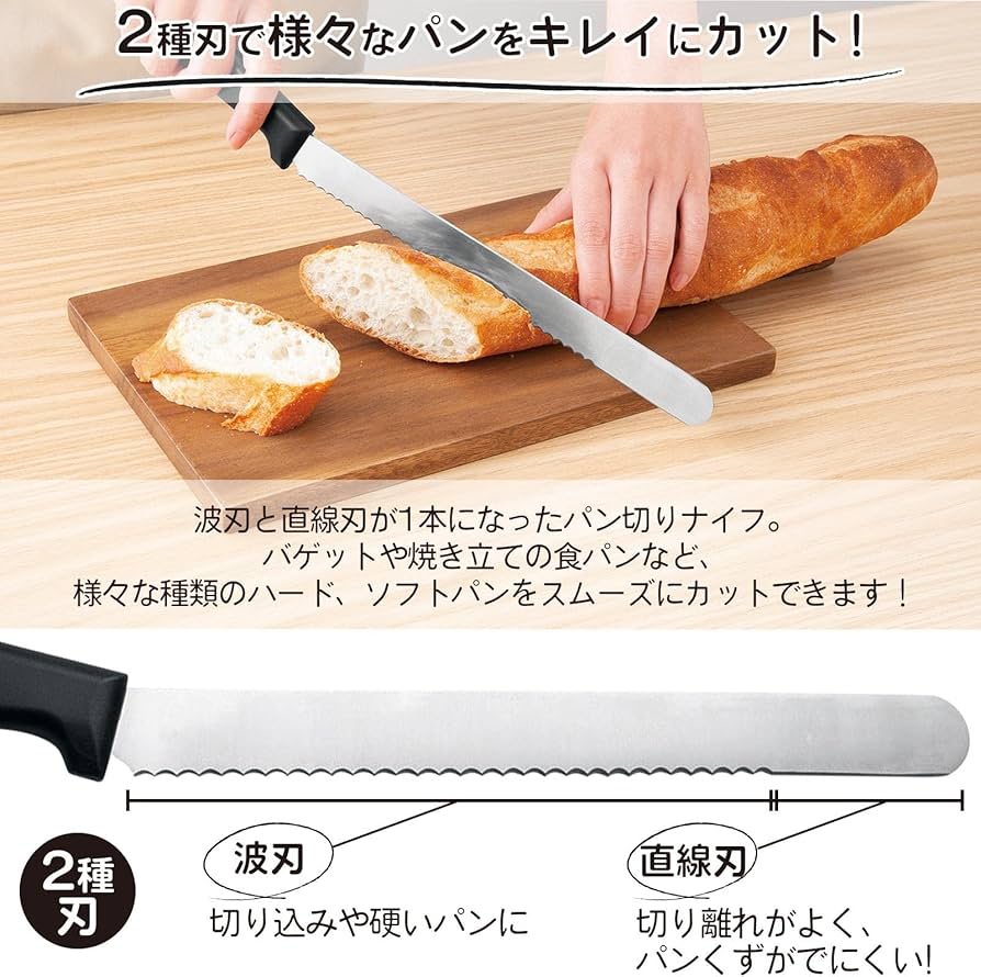 Amazon｜コモライフ 2種刃の パン切りナイフ 【刃渡り：約24cm】 パン