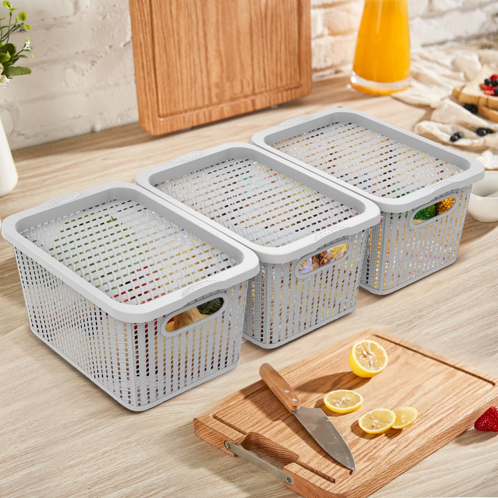 Amazon.co.jp: Jucoan プラスチックストレージバスケット 蓋付き 9.5 x