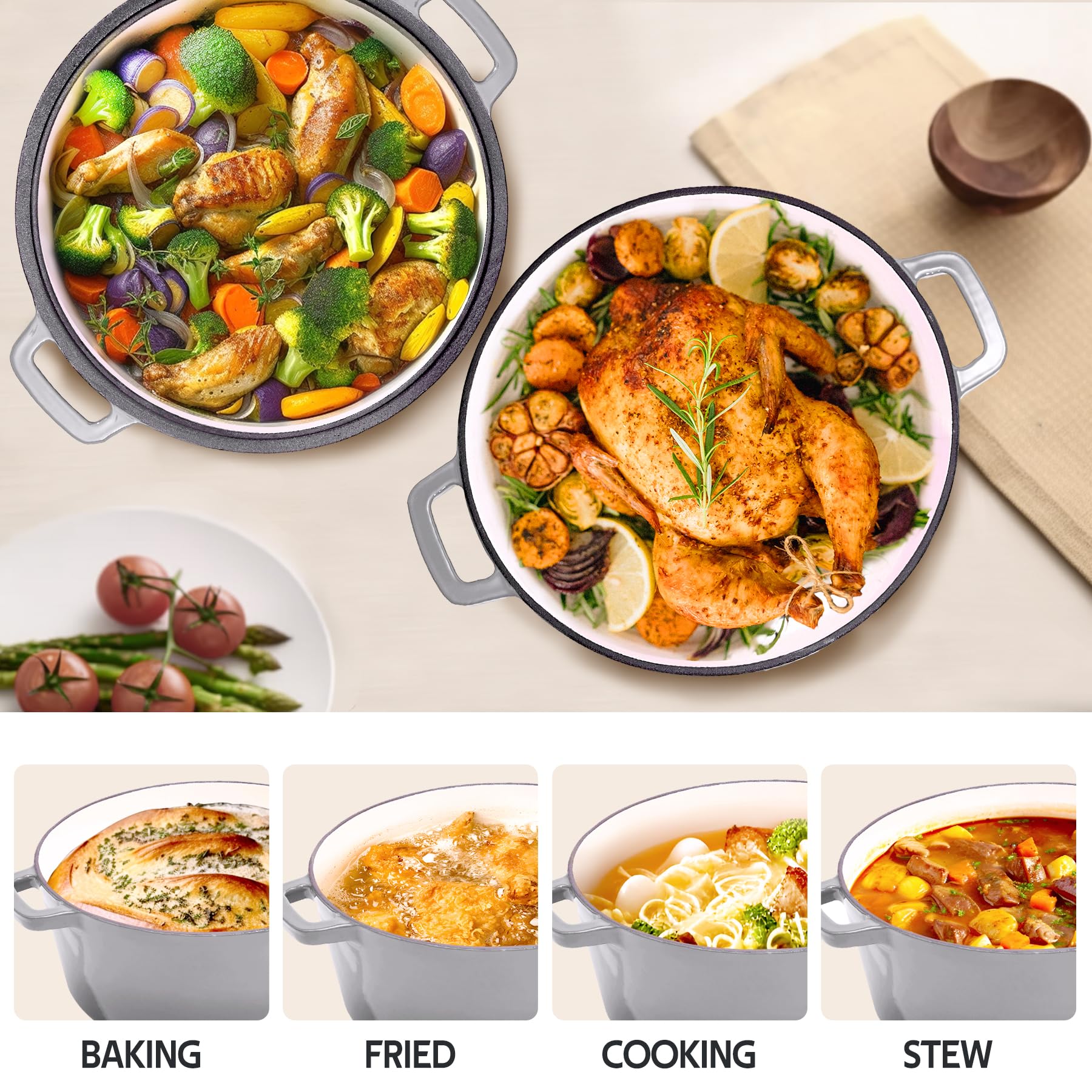 Amazon.co.jp: 2 in 1 エナメル鋳鉄ダッチオーブンポット 6クォート 2