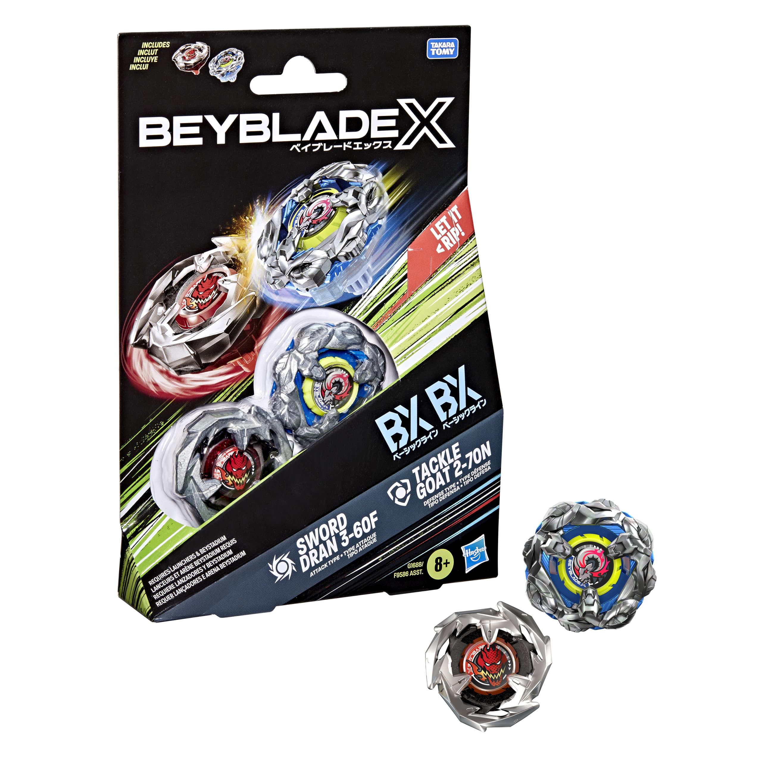 Amazon.com: Beyblade X Tackle Goat 2-70N BX & Sword Dran 3-60F BX
